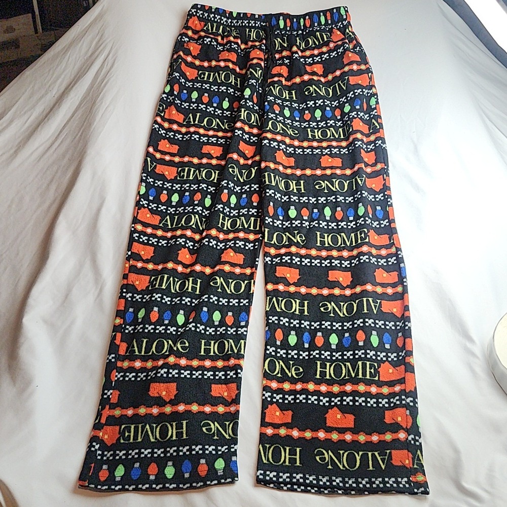 Home Alone Fair Isle Fleece Pajama Pants Black Orange Unisex Size Large